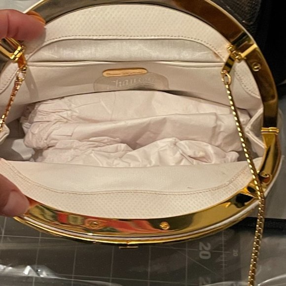 Vintage Finessa La Mode  white Karung Snake  Handbag and comb and Mirror - Picture 4 of 12